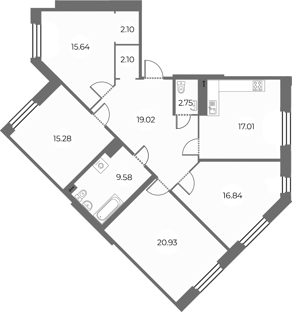 4-комнатная квартира 121.25 м², 2/13 эт., ЖК «Огни Залива»